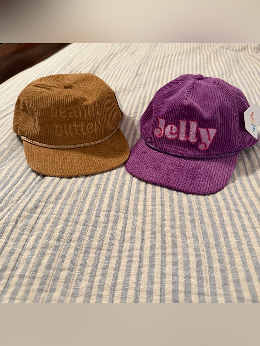 Snag Corduroy 'Peanut Butter' Brown & 'Jelly' Purple Caps - Set of Two NWT